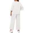 thumbnail image 4 of Solid Color 2 Pieces Plus Size Sets Women Three Quarter Sleeve Tops and Wide Leg Pants, 4 of 6