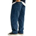 thumbnail image 3 of Dwelliawo Pants for Men Corduroy Elastic Waist Drawstring Pants Straight Leg Baggy Pant Casual Loose Fit Trousers Autumn Pantalones with Pockets Navy XL, 3 of 4