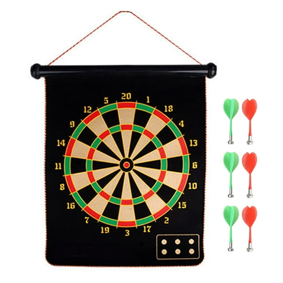 yeacher 15-inch Magnetic Dart Board Double Sided Rollup Dartboards Darts Plate with 6 Safe Darts Indoor Outdoor Games for Kids and Adults
