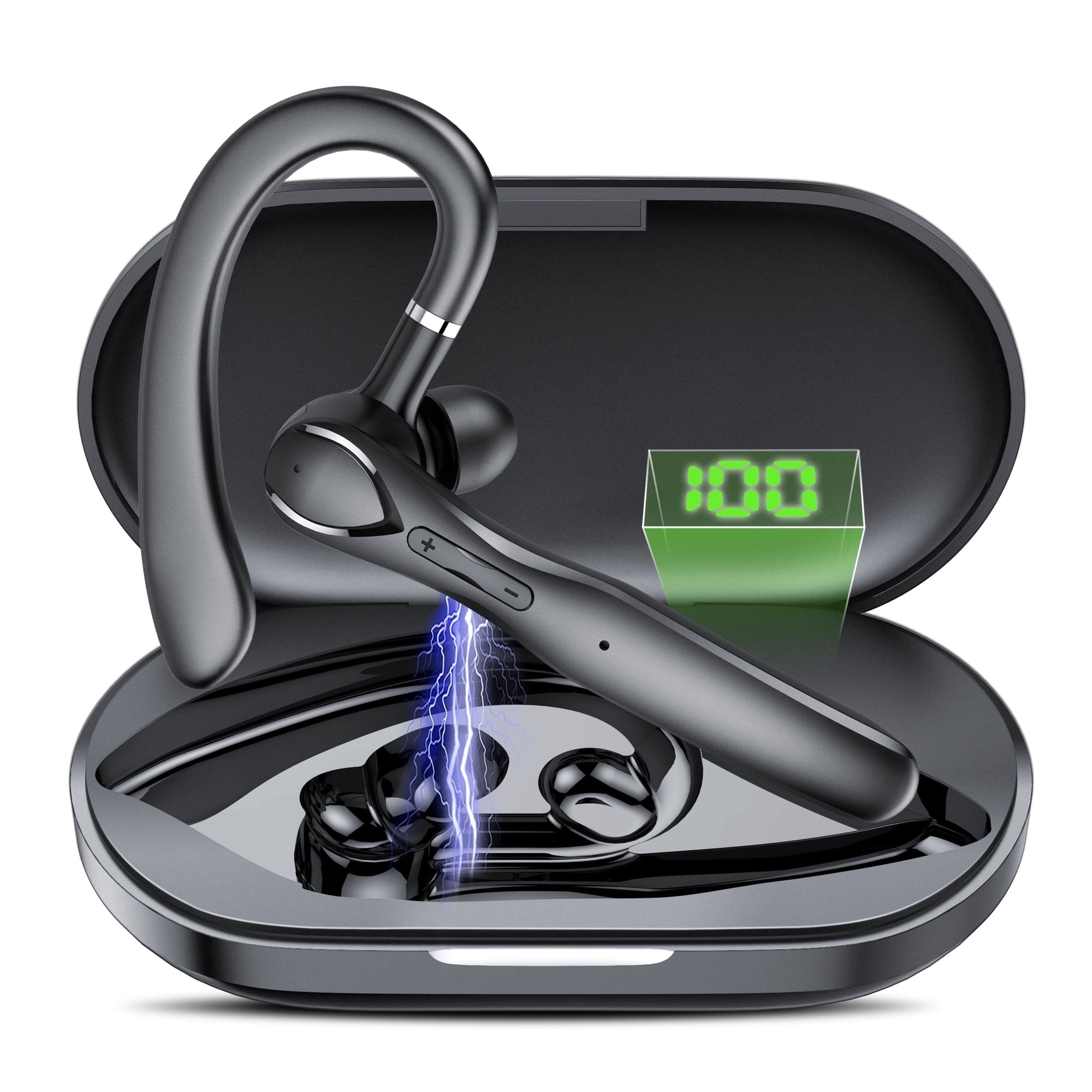 2026 New Bluetooth Headset V5.3, 100H Talk Handsfree Wireless Headset with Dual ENC Noise Canceling Mic Mute, Single Ear Headsets IP7 Waterproof, In Ear Earpiece for Driving/Office/Business