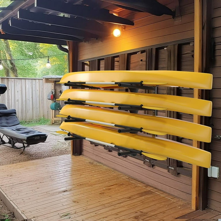 Bonnlo Kayak Wall Mount Rack for 3 Kayaks or 4 Paddle Boards with Adjustable Supports, Kayak Paddle Holder for Garage Storage, Shed Shelving Weight