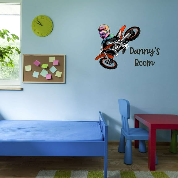 Motor Cycle Dirt Bike Personalized Name Off Road Sports Score Winner Loser Player Winner Touch Down Win Referee Holiday Gift Decorating Ideas Bedroom Wall Decal Sticker - Size: 20 In X 14 In