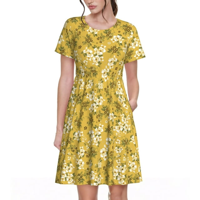 Vsdgher Robe Longue Midi Décontractée pour Femmes Été 2025 Manches Courtes Col Rond Robe de Plage