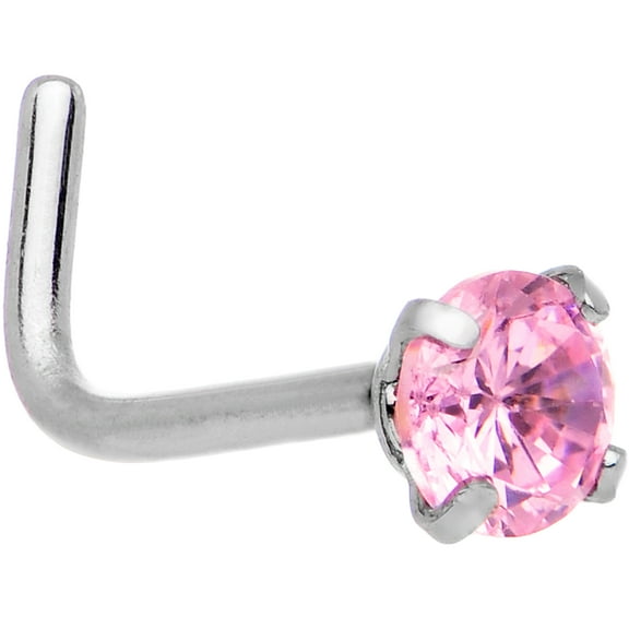 Body Candy Stainless Steel 3mm Pink Accent L-Shape Nose Ring 20 Gauge 1/4"