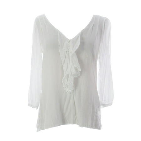 - VELVET by Graham & Spencer Women's Front Ruched V-Neck Blouse White