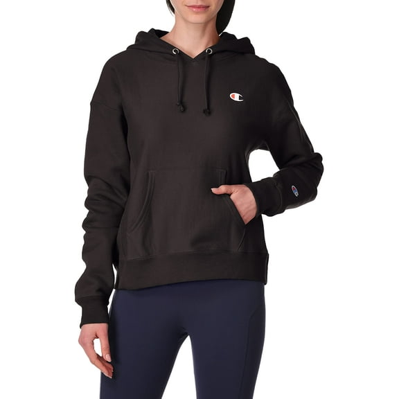 Champion Womens Standard Fit Pullover Reverse Weave Hoodie, Iconic C Logo Hooded Sweatshirt, Black-y06145, X-Small US