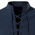 thumbnail image 5 of SWSMCLT Men's Linen Cotton Shirt Soft Spring Henley Shirt Long Sleeve Lace Up Top Vintage Mock Neck Casual Fall Fashion Slimming Navy Large, 5 of 5