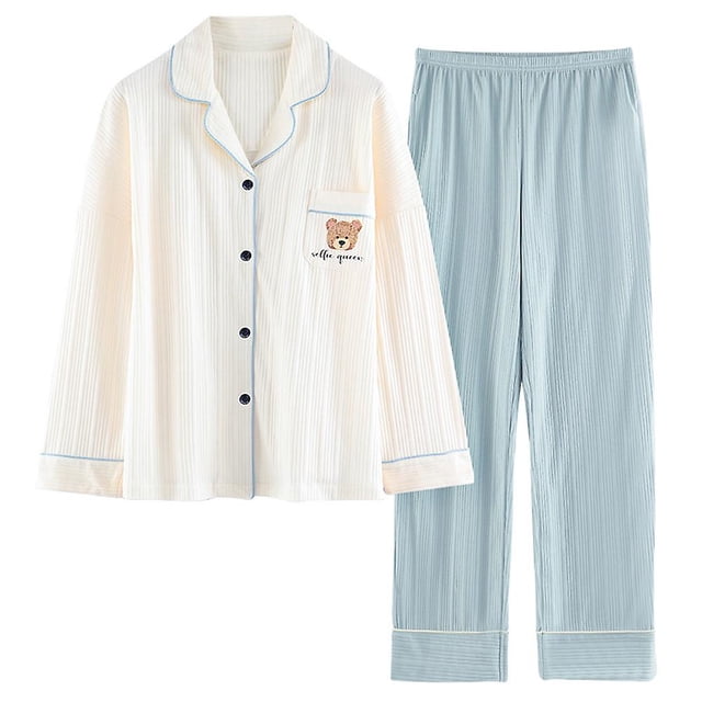 XXL Pijamas Mujer Primavera Y Otoño Algodón Manga Larga Fino Verano Cardigan Algodón Traje De Hogar