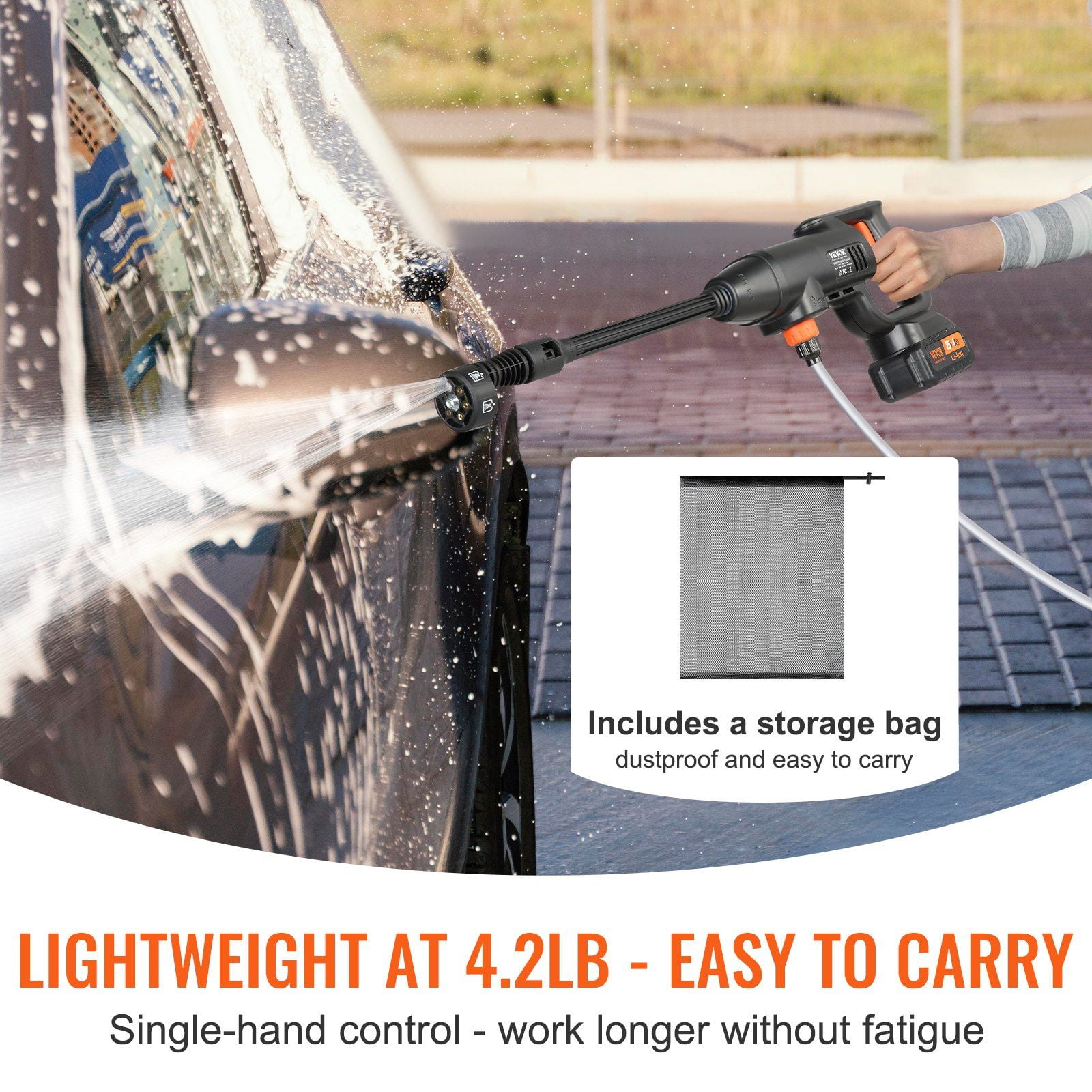 Portable Pressure Washer Gun, 580-PSI 1.1 GPM, Cordless High-Pressure Cleaner with 4.0Ah Battery & Charger, for Car/Home/Watering