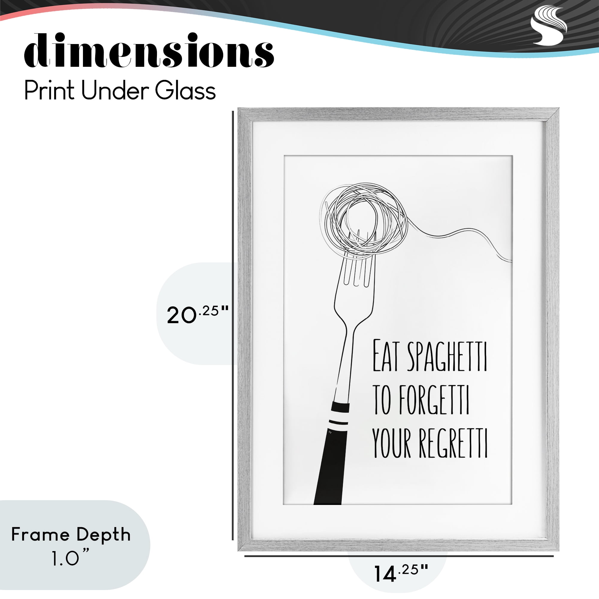 Stupell Industries Funny Spaghetti Sass Gray Framed Print Under Glass, design by Martina Pavlova
