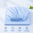 thumbnail image 4 of Fitted Sheet, Light Blue Bedding, Cooling Fitted Sheet, Deep Pocket Fitted Sheet, Cooling Mattress Protector, Stretchy Wrap-Around Dust-Proof Solid Color Ice Silk Bedding Cover, 4 of 5