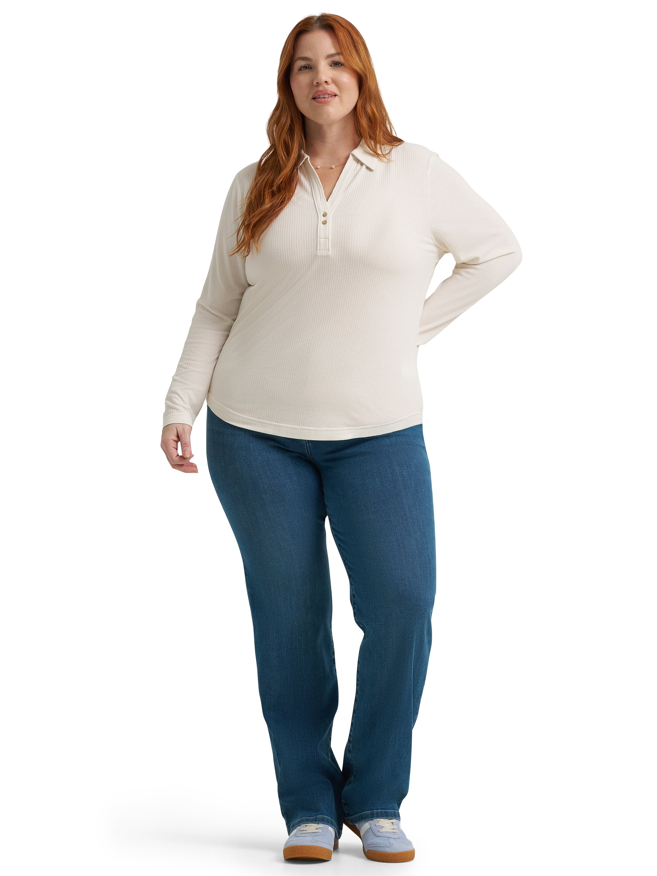 Lee® Women's Plus Long Sleeve Collared Knit Top