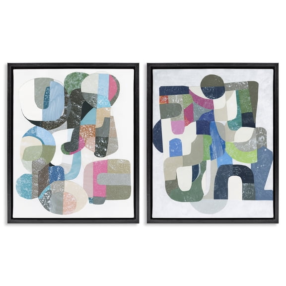 Stupell Industries Modern Retro Pastel Geometrics Black 2pc Floating Frame Art Set, 17 x 21 each, by Coco Good