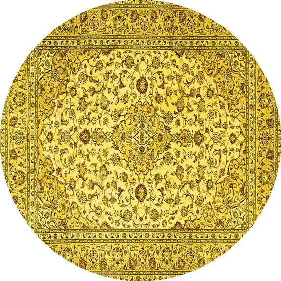 Ahgly Company Indoor Round Medallion Yellow Traditional Area Rugs, 7' Round