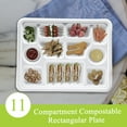 thumbnail image 2 of Three Leaf 11 Compartment Bagasse Rectangular Plate, 200 Ct. PFAS-Free, Heavy Duty, Sugarcane Fiber, Eco Friendly Disposable, 100% Biodegradable, Microwave and Freezer Safe, Ideal for Lunch, Buffet, 2 of 6