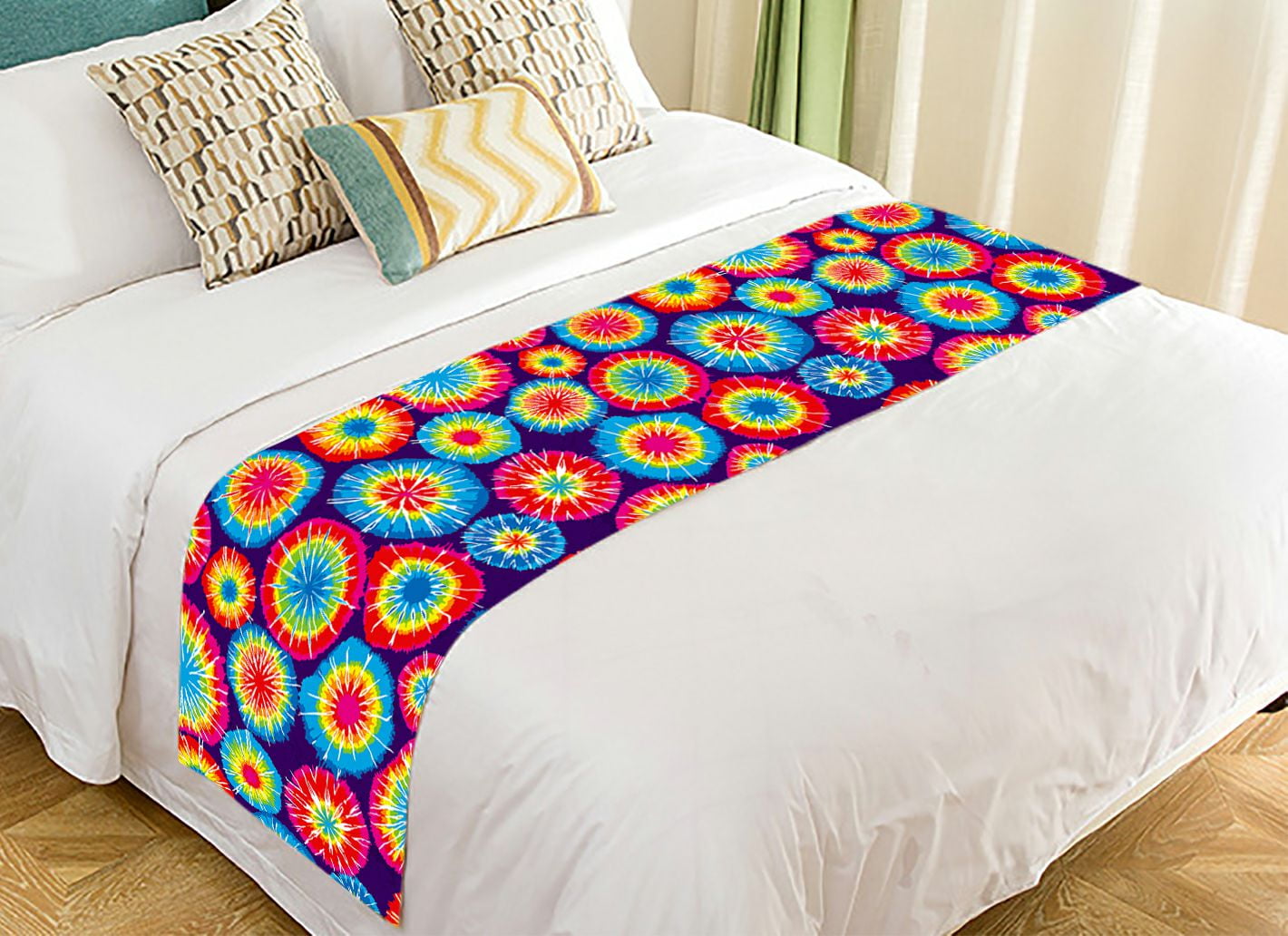 ZKGK Colorful Tie Dye Bed Runner Bedding Scarf Bedding Decor 20x95