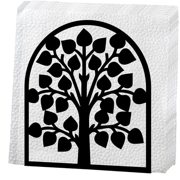 Napkin Holder Tree of Life Cutout Black Metal Tabletop Napkin Holder Hollow Out Freestanding Paper Tissue Dispenser for Restaurant Home Kitchen Countertop Dining Picnic Table 3.5 x 3.9inch