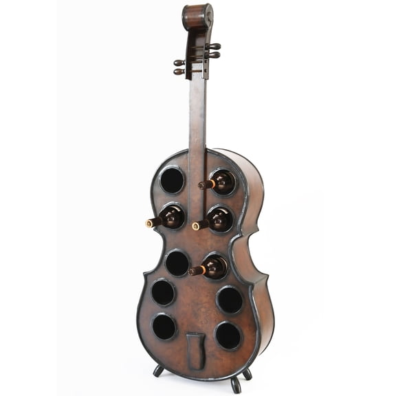 Decorative 10 Bottle Wooden Cello Shaped Wine Rack 36" Inch Floor Violin