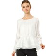 thumbnail image 1 of Allegra K Camisa De Manga Larga A Rayas Blusa Plisada Con Pliegues En Capas Clásico Para Mujeres Blanco XS, 1 of 6