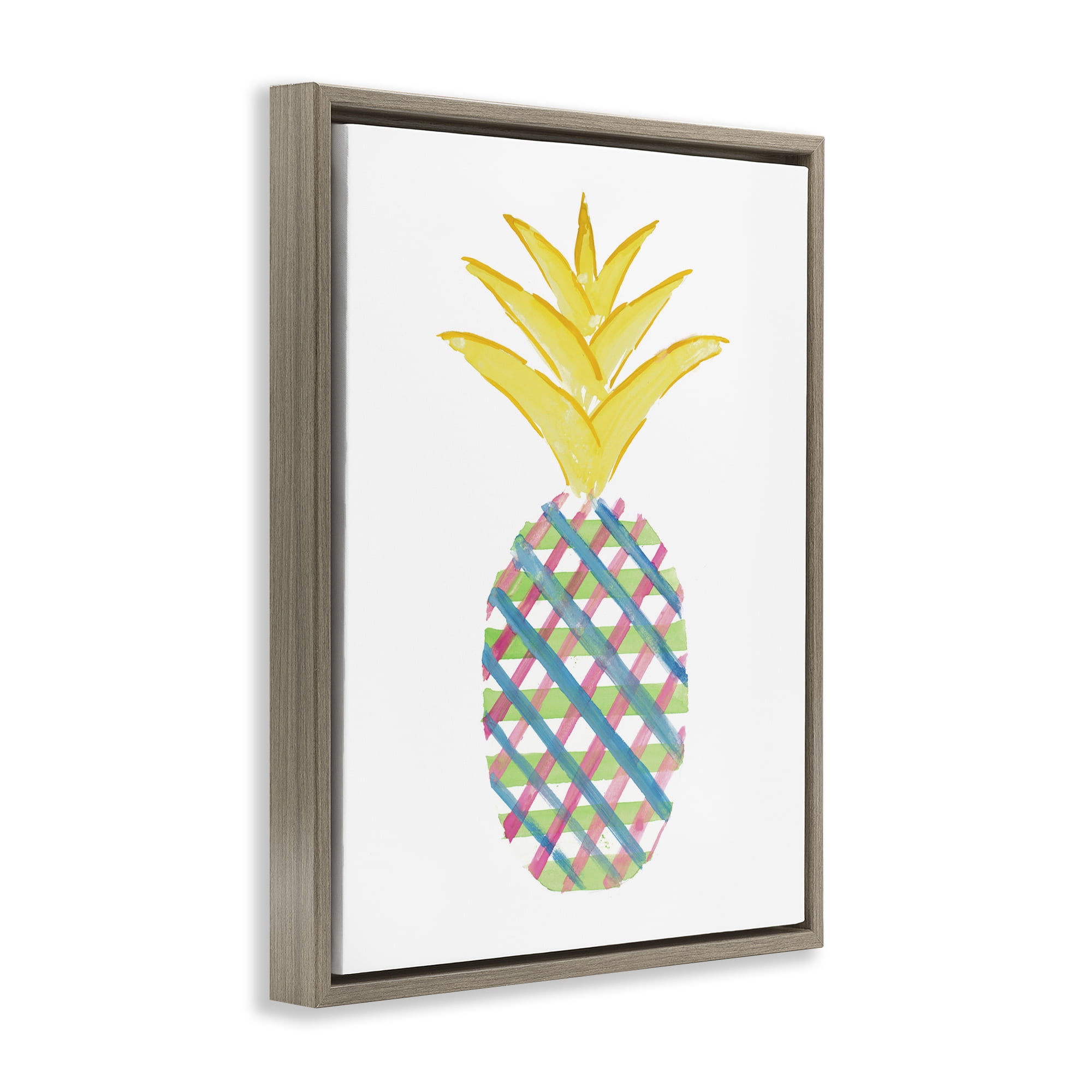 Stupell Industries Plaid Patterned Pineapple Food & Beverage Painting Brown Floater Framed Canvas Art Print Wall Art, 17 x 21