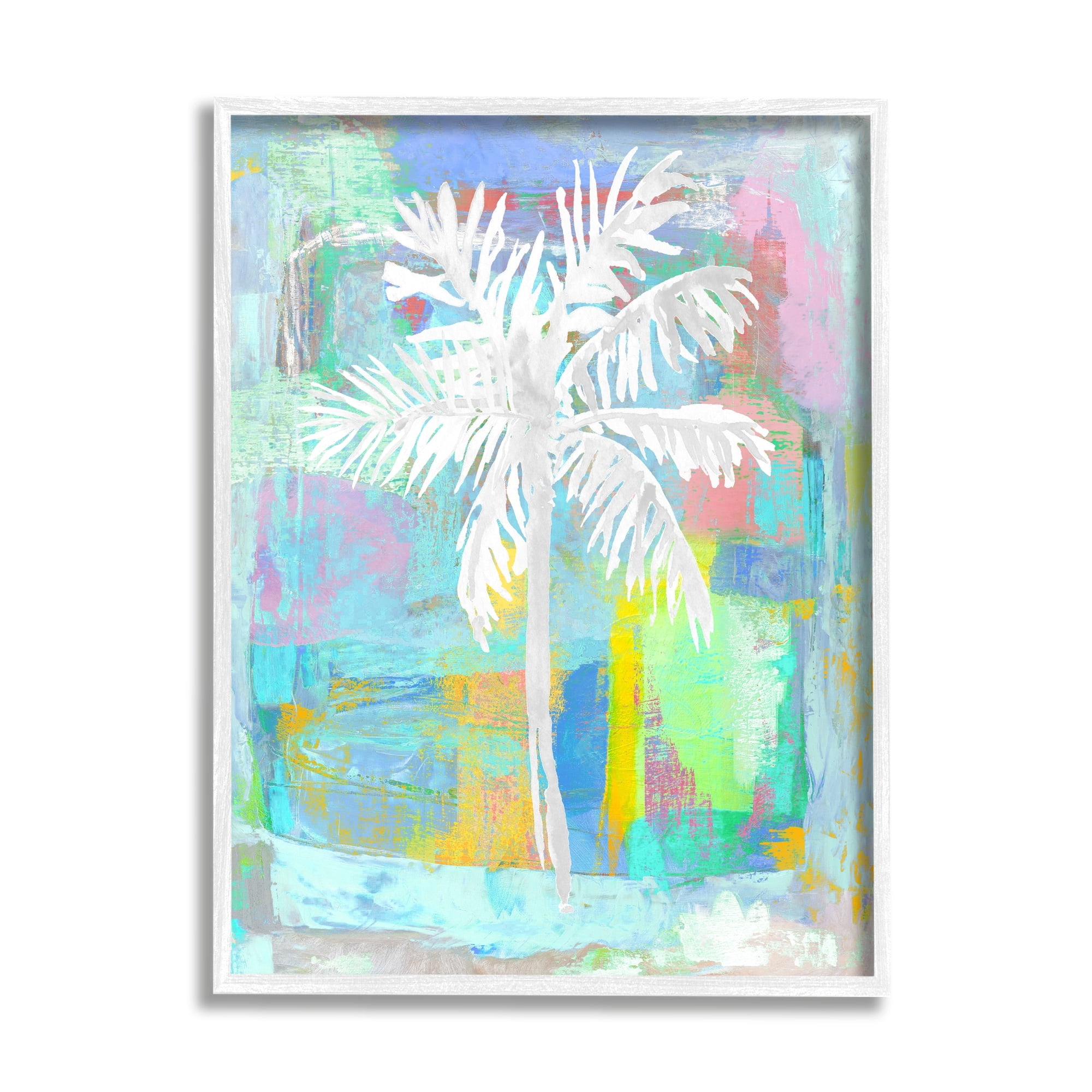 Stupell Industries Tropical White Palm Tree Vivid Brushstrokes Abstract Design Framed Wall Art, 24 x 30, Design by Kristen Dew