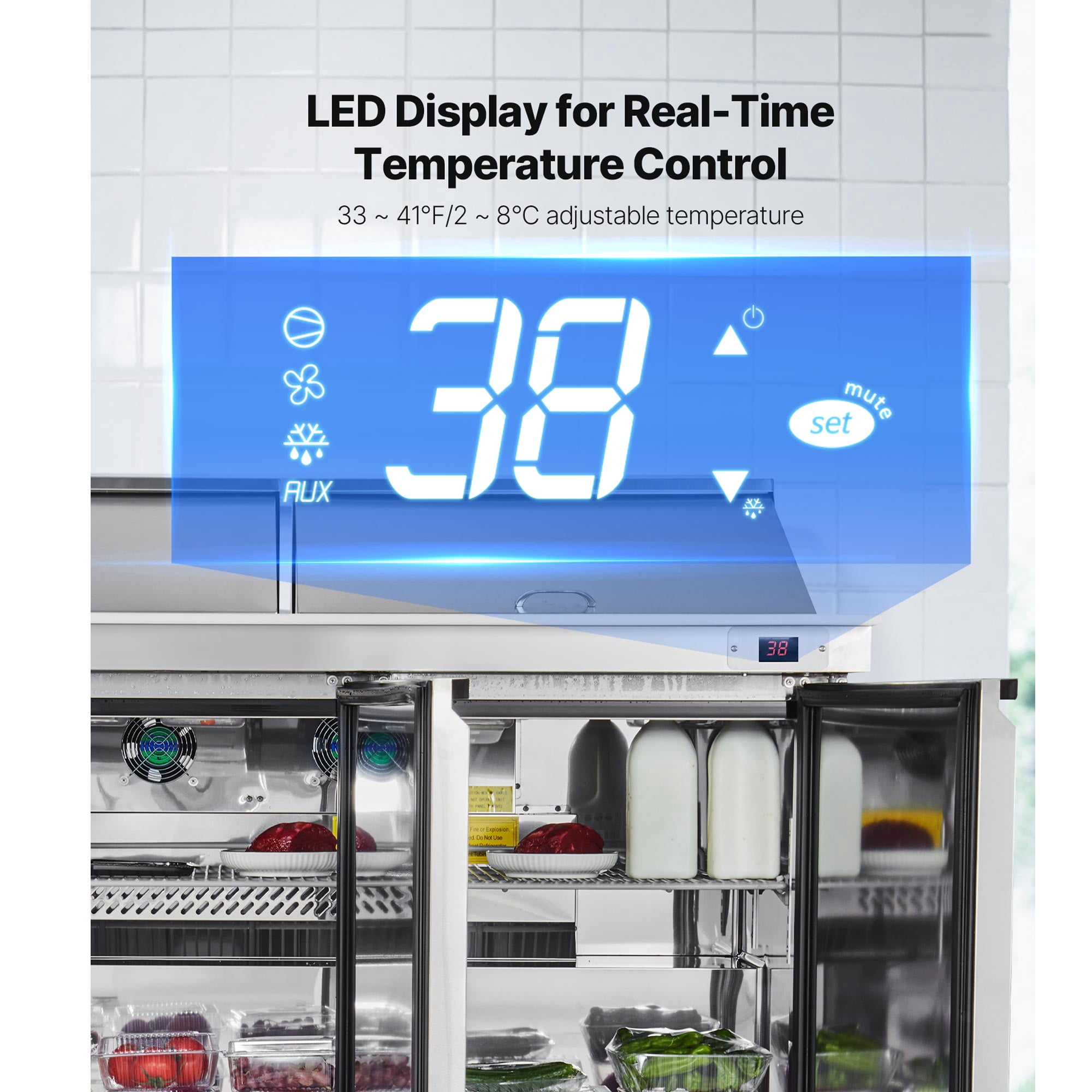 KFFKFF 72"W Commercial Refrigerator, 18.7 Cu. Ft Sandwich Prep Table, Food Prep Fridge with 30 Pans and Cutting Board, Stainless Steel Salad Prep Cooler for Restaurant and Food Truck