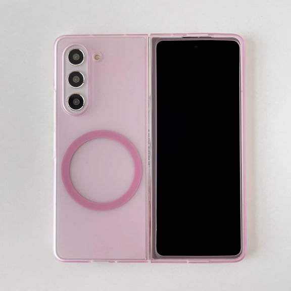 for Samsung Galaxy Z Fold 5 Magnetic Case [Support Wireless Charging] Slim Lightweight Matte Skin-Feel Hard Back Protective Case, Military Grade Drop Proof Cover, Shockproof Phone Case, Pink