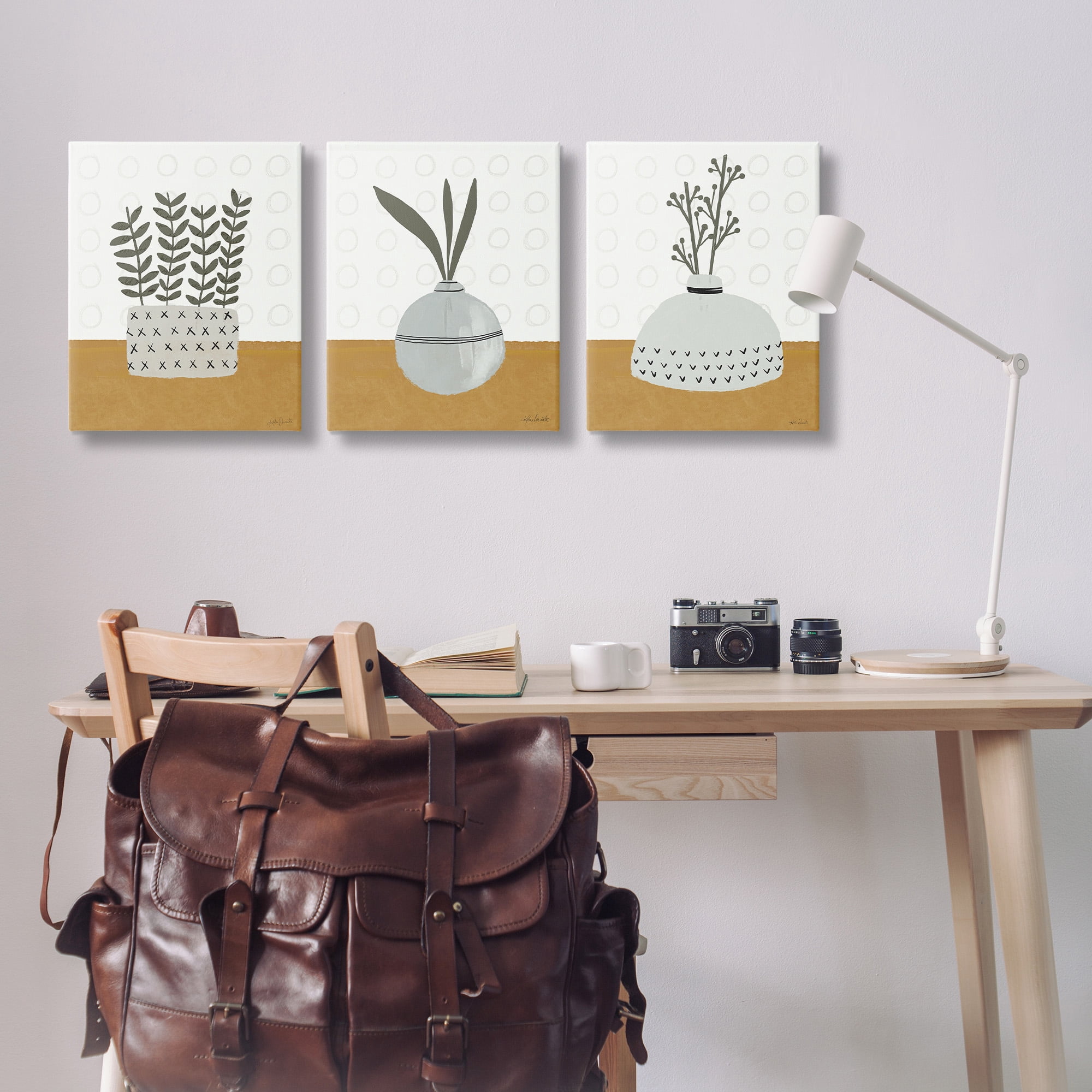 Stupell Industries Contemporary Plant Vases Botanical & Floral Painting Gallery Wrapped Canvas Art Print Wall Art, 16 x 20, Set of 3