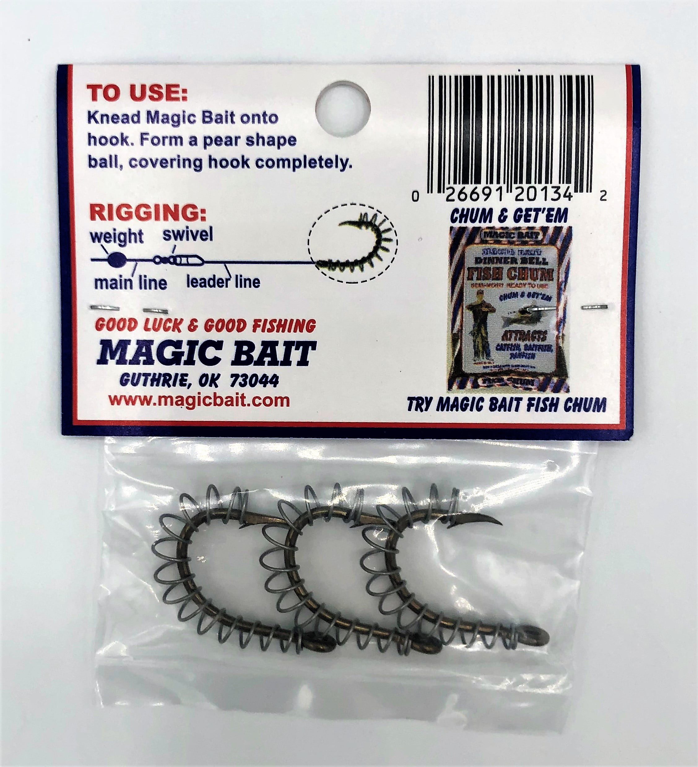 Magic Bait, Wide Mouth Spring Fishing Hook, Catfish Dough Bait Spring Hook,  3ct 