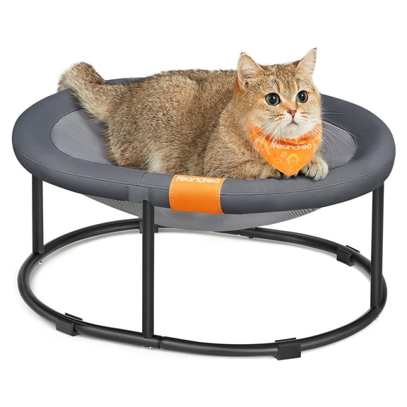 Feandrea Cat Bed, Elevated Pet Bed for Average Cats, Cat Hammock, Cat Bed for Indoor, Outdoor, Dog Bed for Miniature Dogs, with Removable Washable Mesh, 20.5 x 16.5 x 7.9 Inches, Oval, Gray