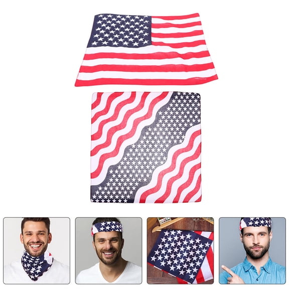 POPETPOP 2Pcs Usa Flag Headband Soft Reusable Printed Bandana for Outdoor and Parade Use