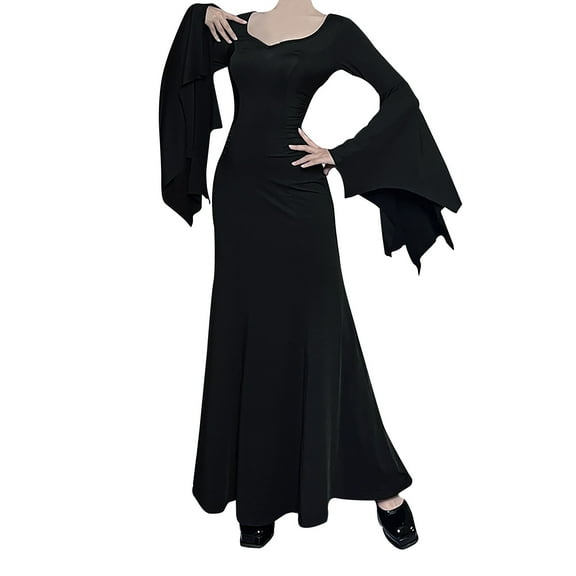 Ladies Solid Color V Neck Long Sleeve Slim Fit Elegant Batwing Sleeve Skirt for Events and Dress Up