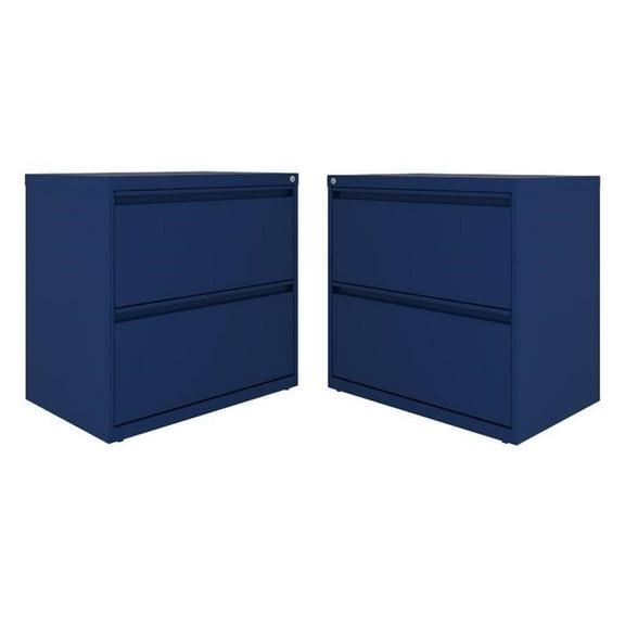 Home Square 2 Drawer Metal Lateral 101 Filing Cabinet Set in Navy (Set of 2)