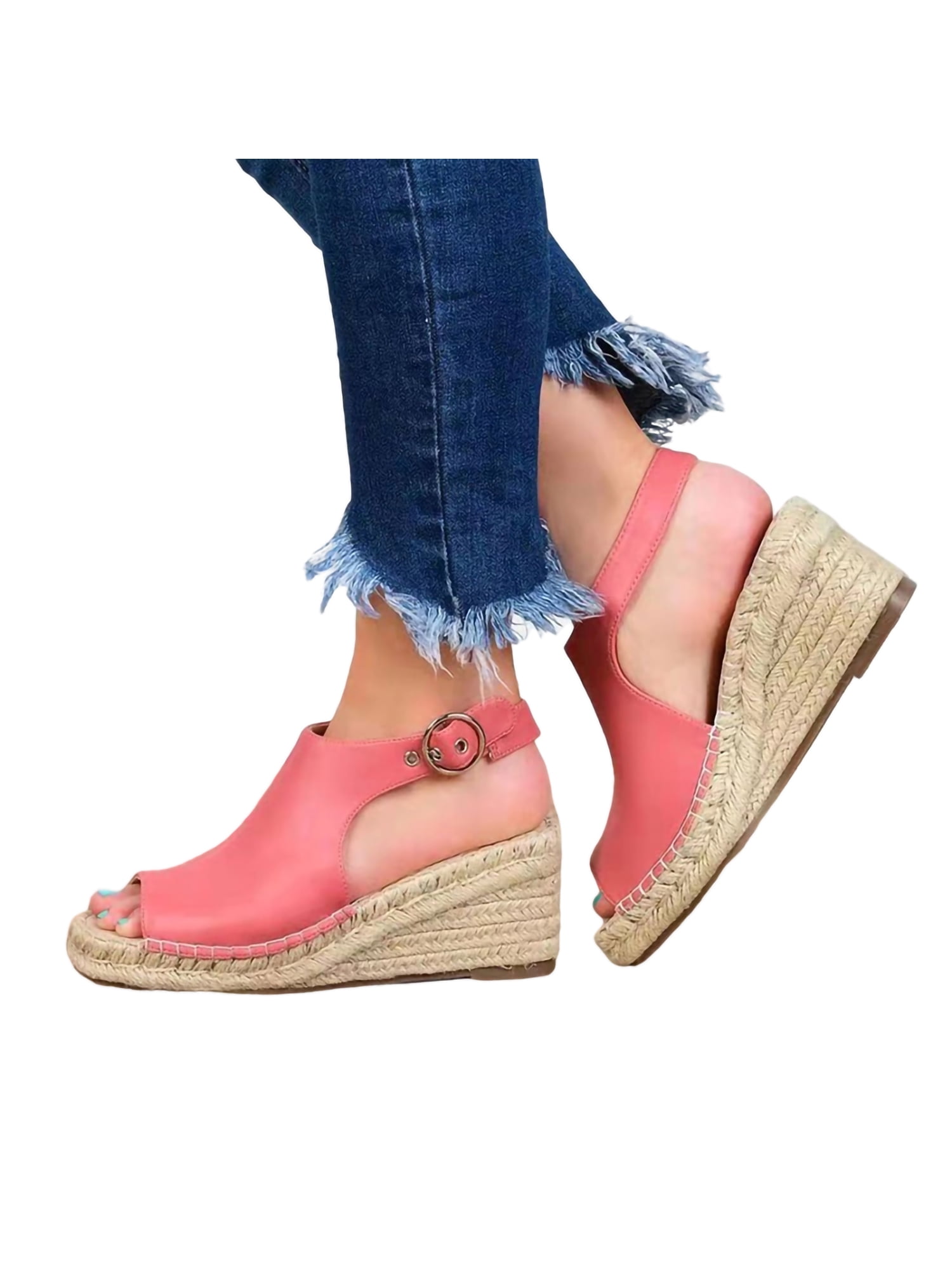 Womens Ladies Platform High Wedge Summer Espadrille Ankle Strap Sandals Shoes