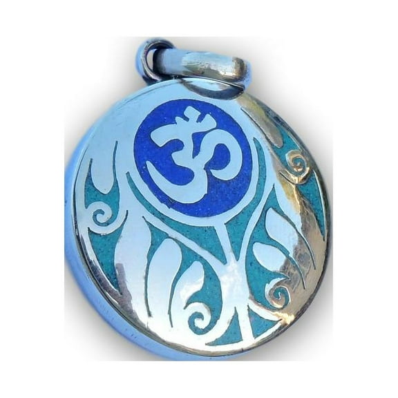 Handmade Tibetan Turquoise, Coral, Lapis Om Pendant from Nepal (Sanskrit Om)