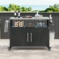 thumbnail image 4 of Harper & Bright Designs Outdoor Kitchen Island with Stainless Steel Tabletop, Metal Grill Cart Table with Storage Cabinet & Towel Rack, Outdoor Bar Cart with 4 Lockable Wheels for Outside BBQ, Black, 4 of 18