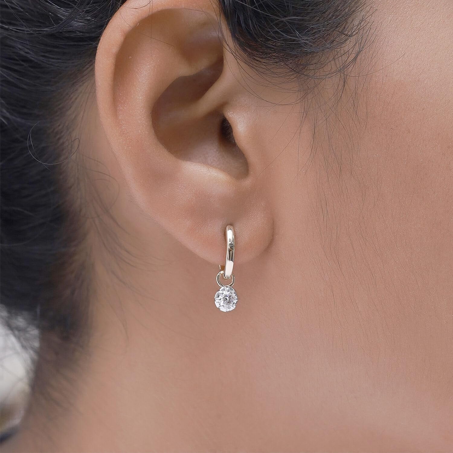 AFFY Dangle Earrings For Women | 1/2 Carat 4MM Round Shape Lab Grown Diamond Two Tone Huggie Hoop Earrings |10K Solid White Gold Jewelry Gifts For Her (0.50 Cttw)