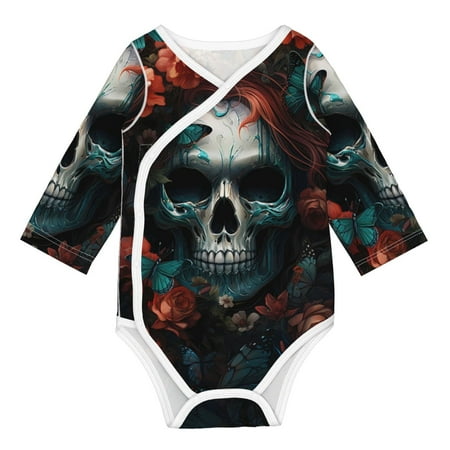 

Gaeub Butterfly Flower Skull Unisex Babies Long-Sleeve Bodysuit 100% Organic Cotton-3 Months
