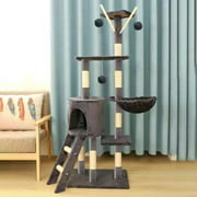 Cat Tree Climbing Frame, Multi-Level Cat Tower Activity Center Condo,Cat Scratch Covered with Sisal and Elevated Cat Hammock, Apartment Toy Ball,Height 39.3IN, Color Blue