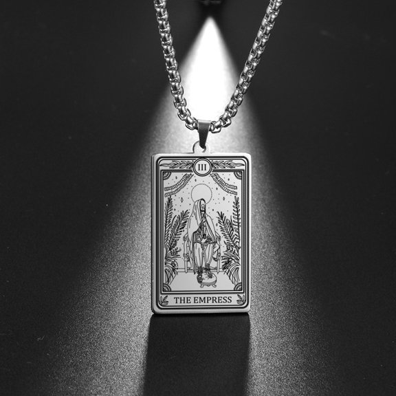 TEAMER Skeleton Tarot Card Necklace Stainless Steel Amulet Marigold Tarot Card Major Arcana Necklaces for Women Men
