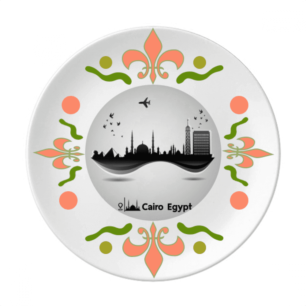 Egypt Morden City Airplane Pattern Flower Ceramics Plate Tableware
