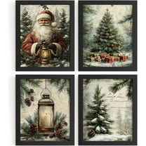 Hieng Vintage Christmas Wall Decor,Trendy Christmas Retro Posters for Room, Santa Snowman Deer Nutcracker Xmas Wall Art Prints for Living Room Kitchen Bedroom Office Set of 4 Unframed