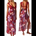 thumbnail image 2 of Vestidos Largos de Verano Y2K con Encaje, Retazos, , Estampado Floral, Escote Corazón, Espalda Descubierta y Abertura para Mujer Rojo S, 2 of 5