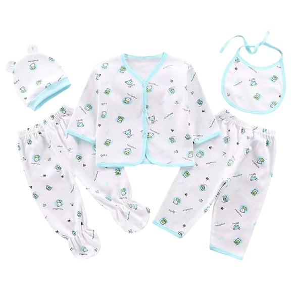 Staki Unisex Baby Clothes 5 Piece Layette Sets Cotton 0-3 Months Clothes Outfits for Baby Boys Girls Gift Set (Tops Hat Pants Bib)(Mint Green,One Size)