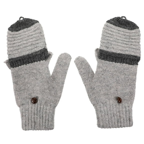 TABLZONE Warm Grey Convertible Mittens for Women with Clamshell Design, Flexible Half-Finger Gloves, Soft Cloth Material, Winter Accessories