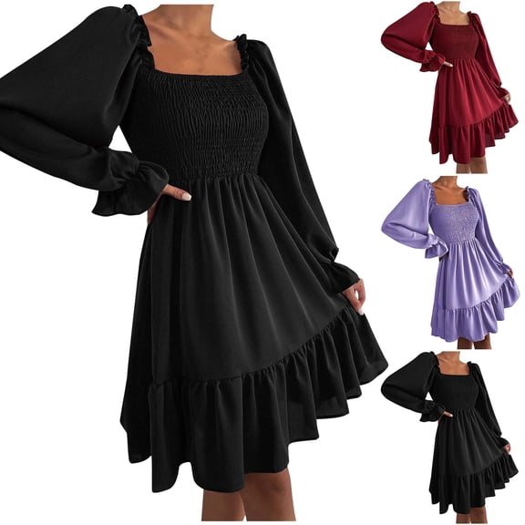 Ashirexll Womens Long Sleeve Dresses, Midi Dresses for Women, Fashion Letter Printing Collar Pullover Casual Loose Fall Winter