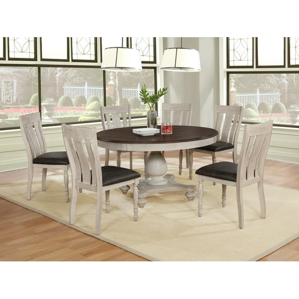 Arch Weathered Oak Dining Set Round, Round Dining Table Set With Six Chairs