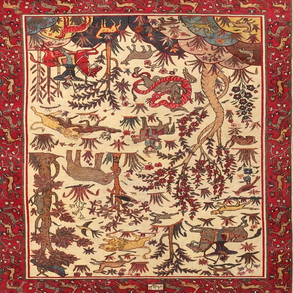 Ahgly Company Machine Washable Indoor Square Traditional Tomato Red Area Rugs, 5' Square