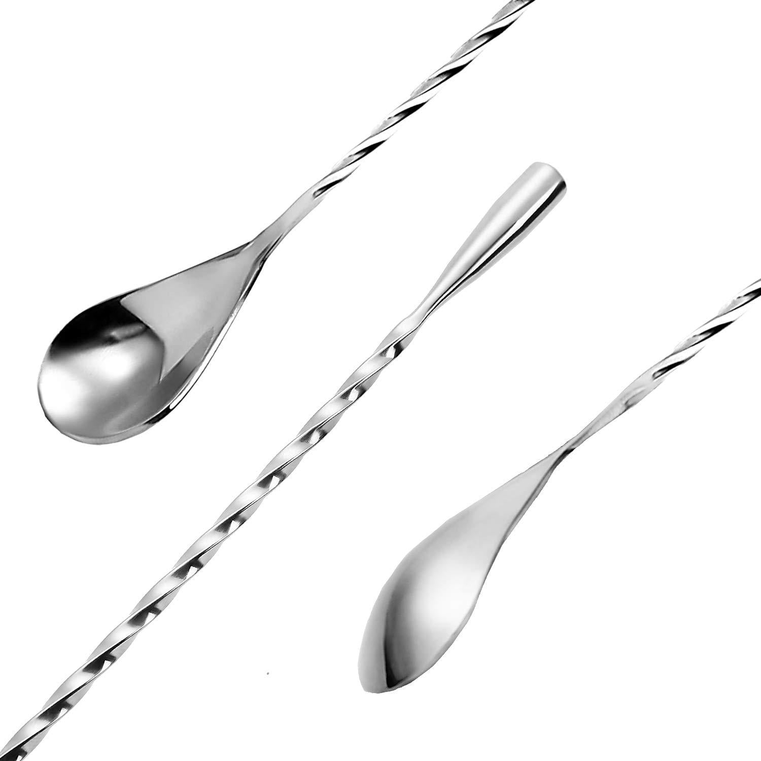 2 Pack 12 Inch Stainless Steel Cocktail Bar Spoon Cocktail Mixing Stirrers for Drink Spiral Long Handle Silver 