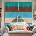 thumbnail image 4 of Swag Curtain Valances Teal Blue Brown Wood Grain Swag Valances for Kitchen Windows Farm Barn Wooden Stripes Short Topper Curtains Valance Tier Pair for Kitchen Bedroom Living Room Bathroom 28"x36", 4 of 8